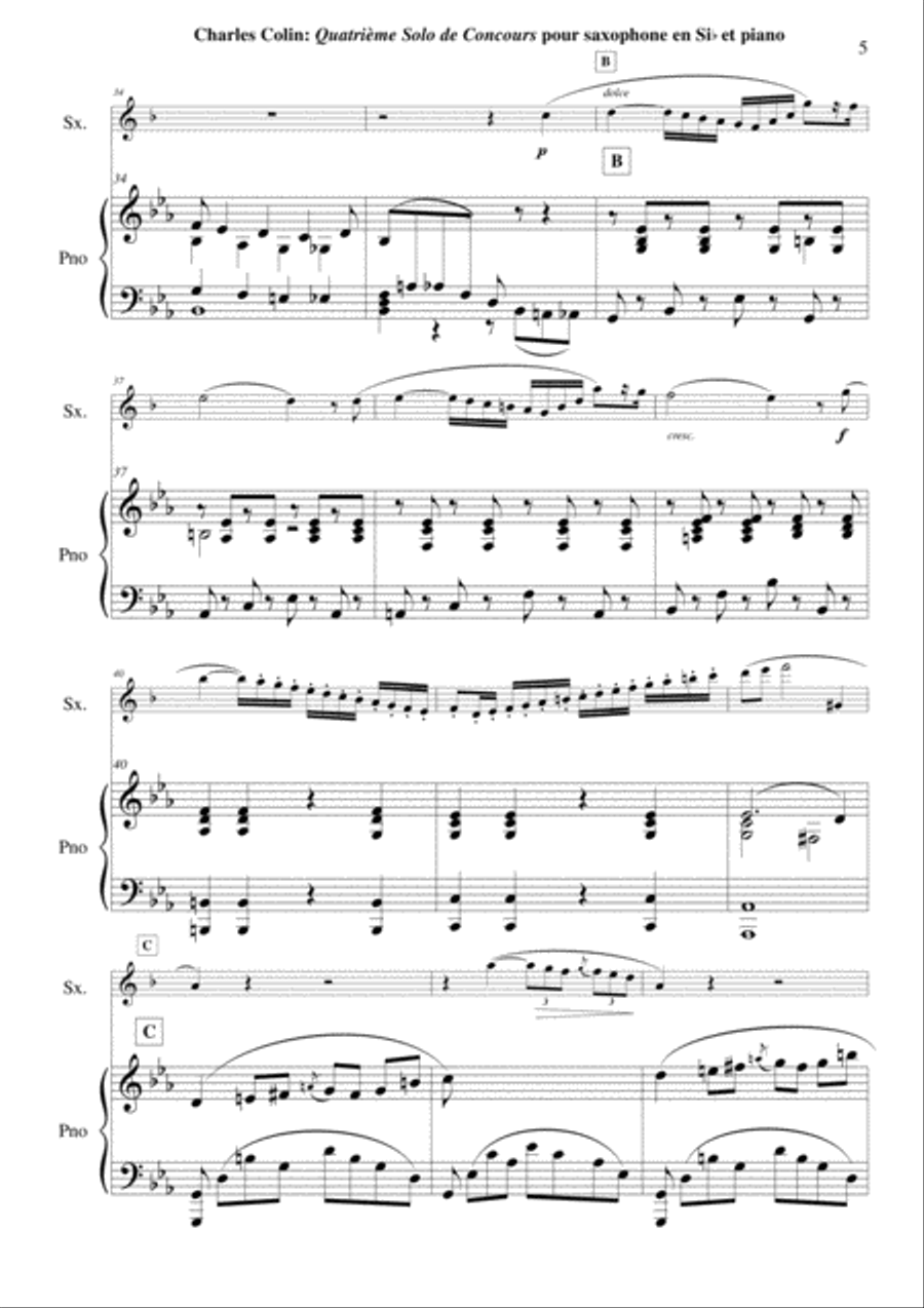 Charles Colin: Quatrième Solo de Concours, Opus 44 arranged for Bb soprano or tenor saxophone and pi Woodwind Duet scores gallery preview page 5