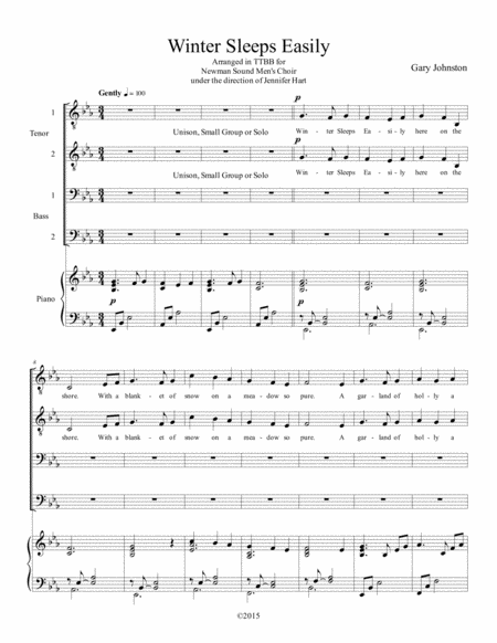 Winter Sleeps Easily ~ TTBB version Choir - Digital Sheet Music
