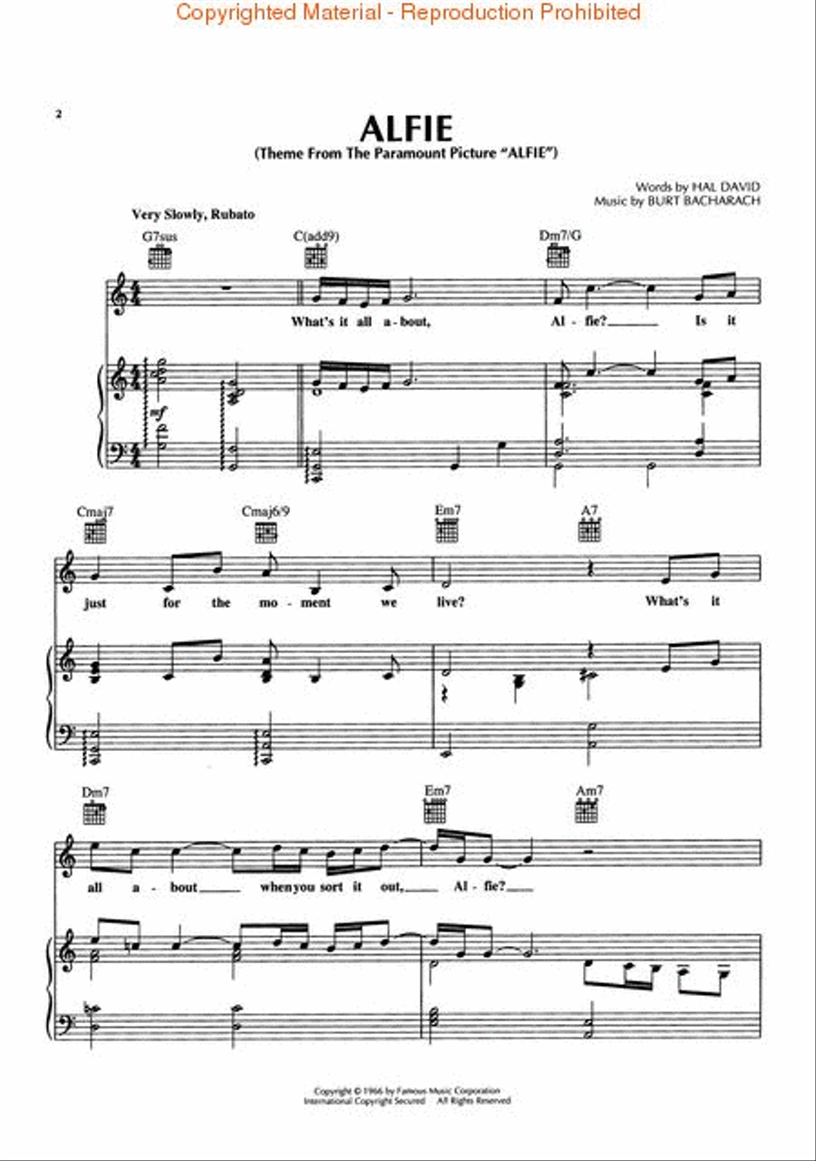Alfie (Theme From The Paramount Picture, Alfie) Piano, Vocal, Guitar scores gallery preview page 2