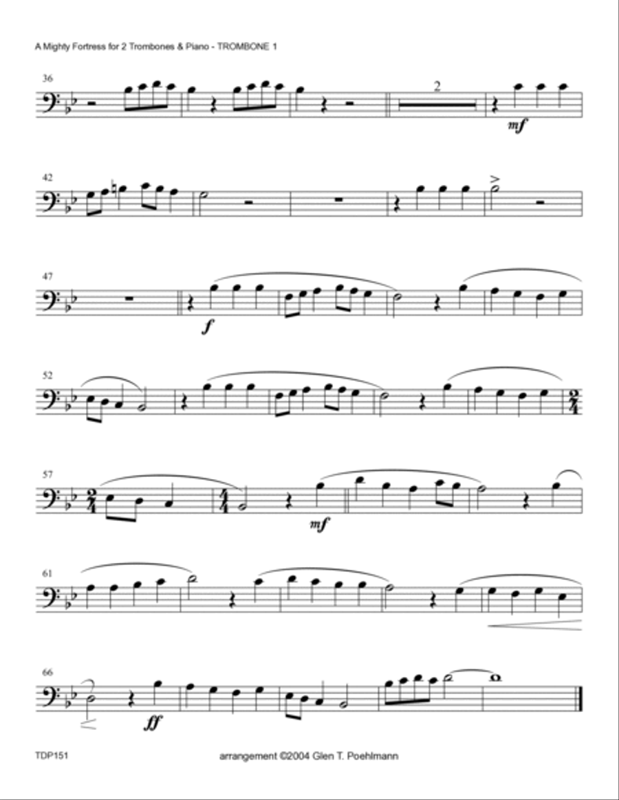 A MIGHTY FORTRESS - TROMBONE DUET with Piano Accompaniment (Grade 2-) Trombone Duet scores gallery preview page 6