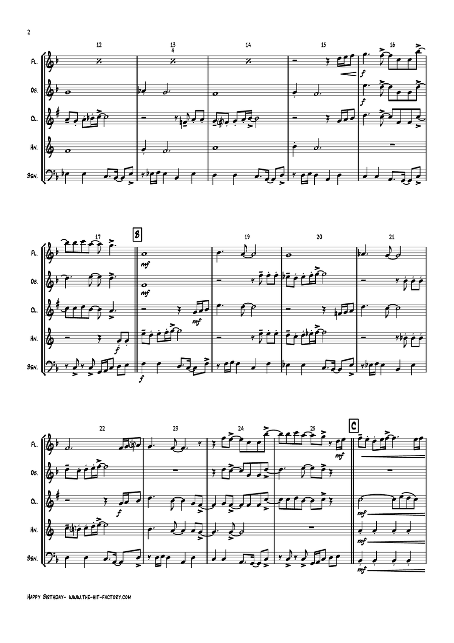 Happy Birthday Woodwind Quintet scores gallery preview page 2