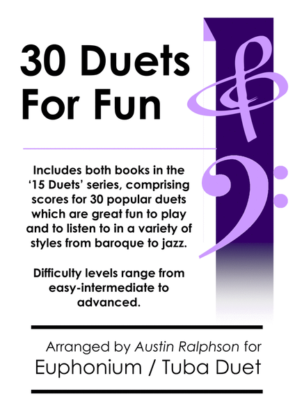 COMPLETE Book of 30 Euphonium + Tuba Duets for Fun (popular classics volumes 1 + 2) - various levels image number null