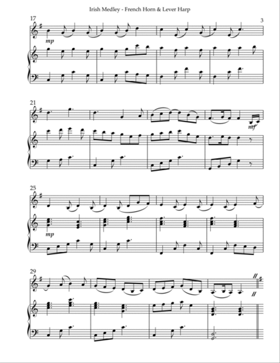 Irish Medley, Duet for French Horn & Lever Harp Horn scores gallery preview page 3