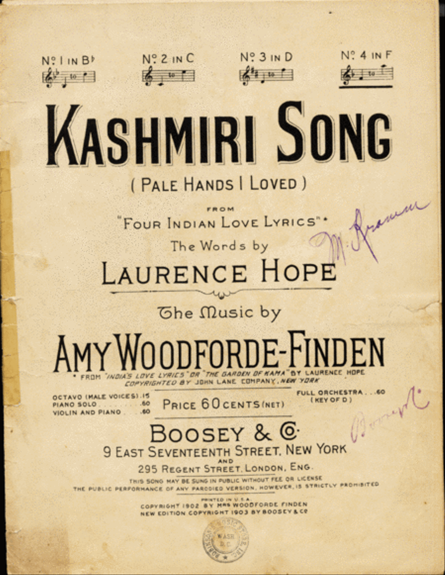Kashmiri Song (Pale Hands I Loved) Voice scores gallery preview page 1