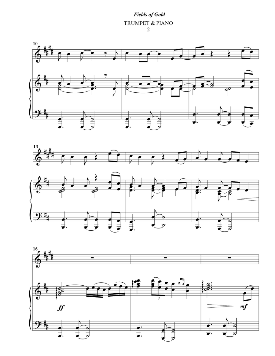 Fields Of Gold B-Flat Trumpet scores gallery preview page 2