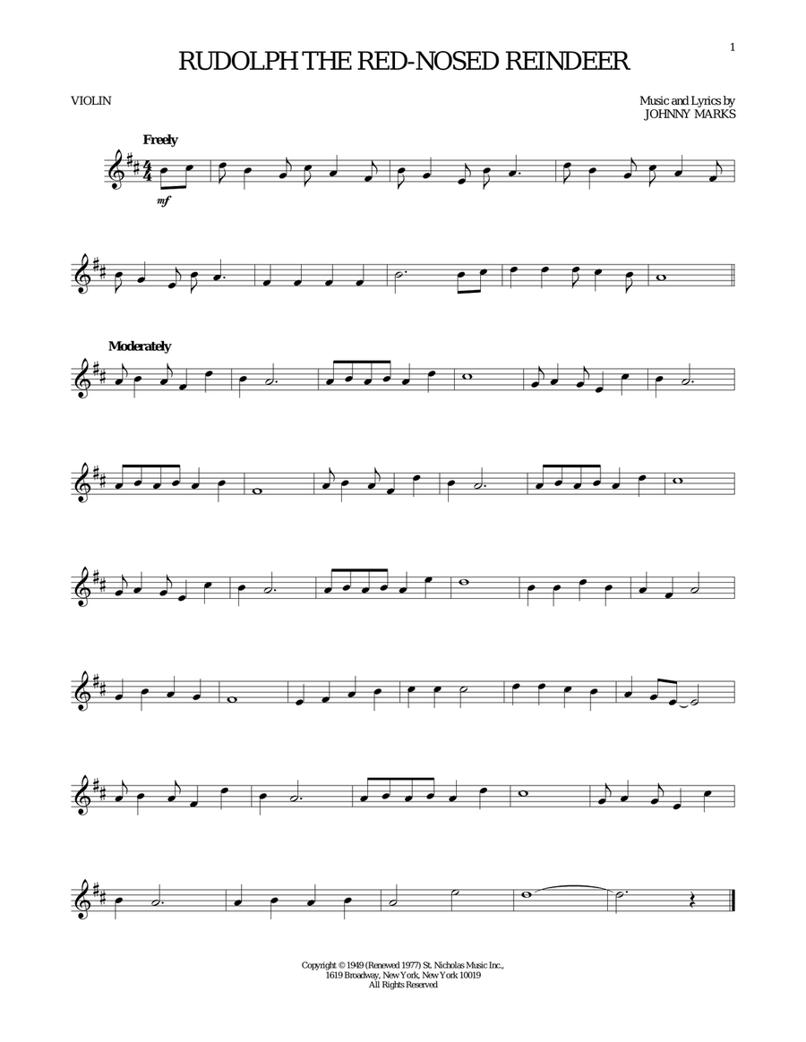 Rudolph The Red-Nosed Reindeer Violin Solo scores gallery preview page 1