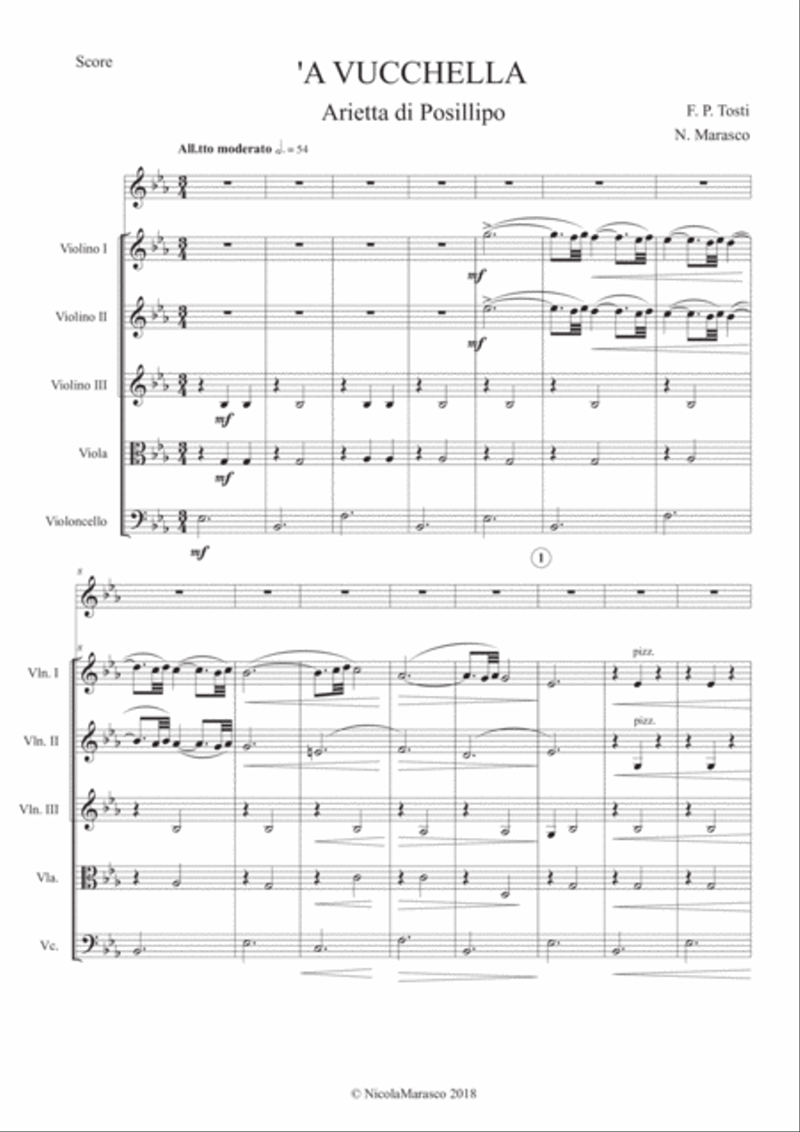 Tosti - 'A Vucchella - Full Score String Quartet scores gallery preview page 1