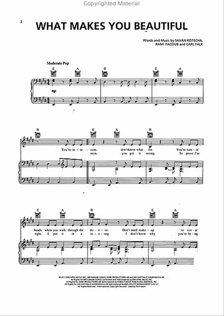 What Makes You Beautiful Piano, Vocal, Guitar scores gallery preview page 2