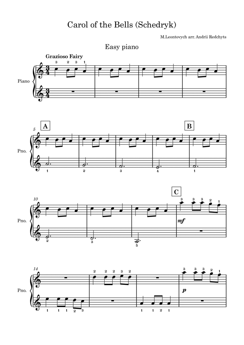Schedryk Carol of the Bells Very Easy Piano image number null