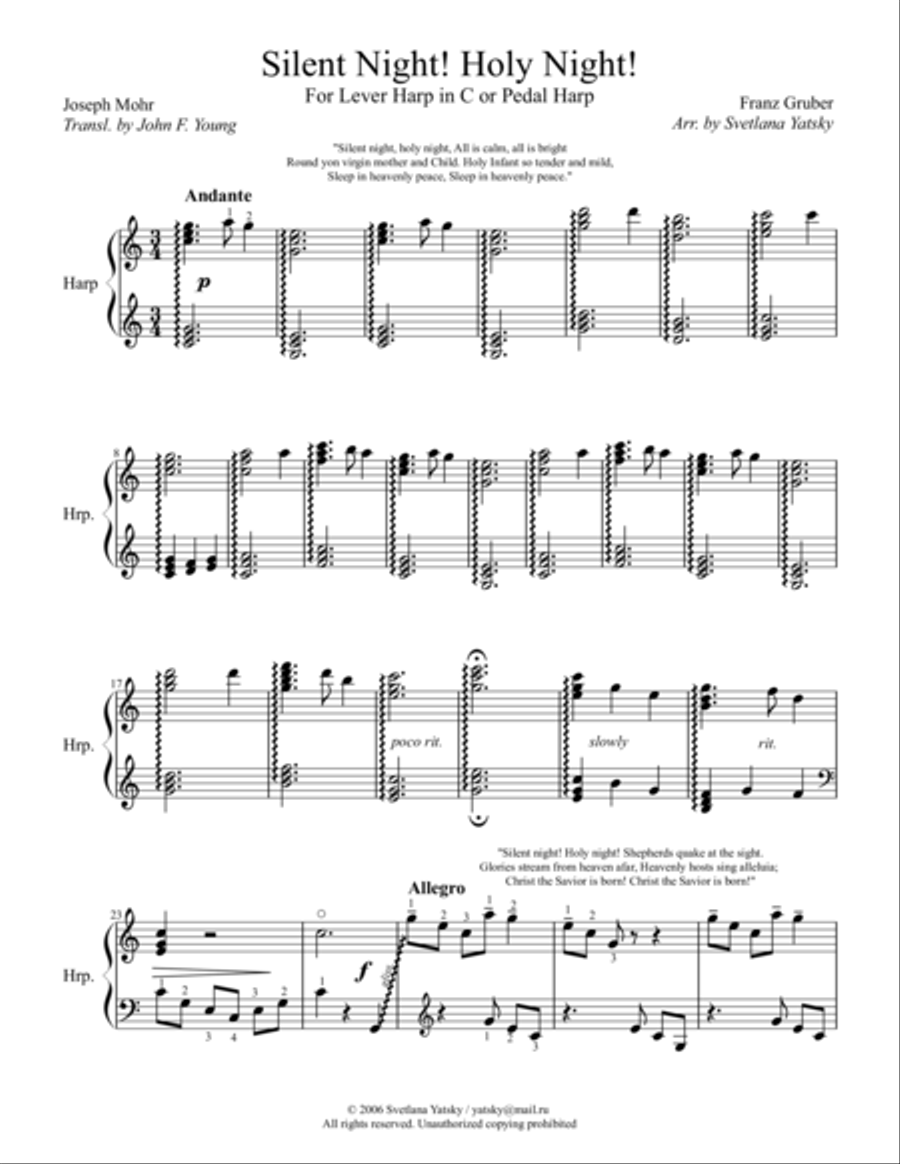 Silent Night! Holy Night! Harp scores gallery preview page 1
