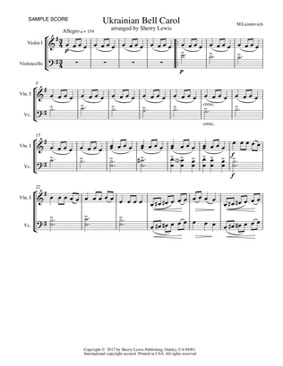UKRAINIAN BELL CAROL (CAROL OF THE BELLS), Intermediate Level for String Duo for violin and cello