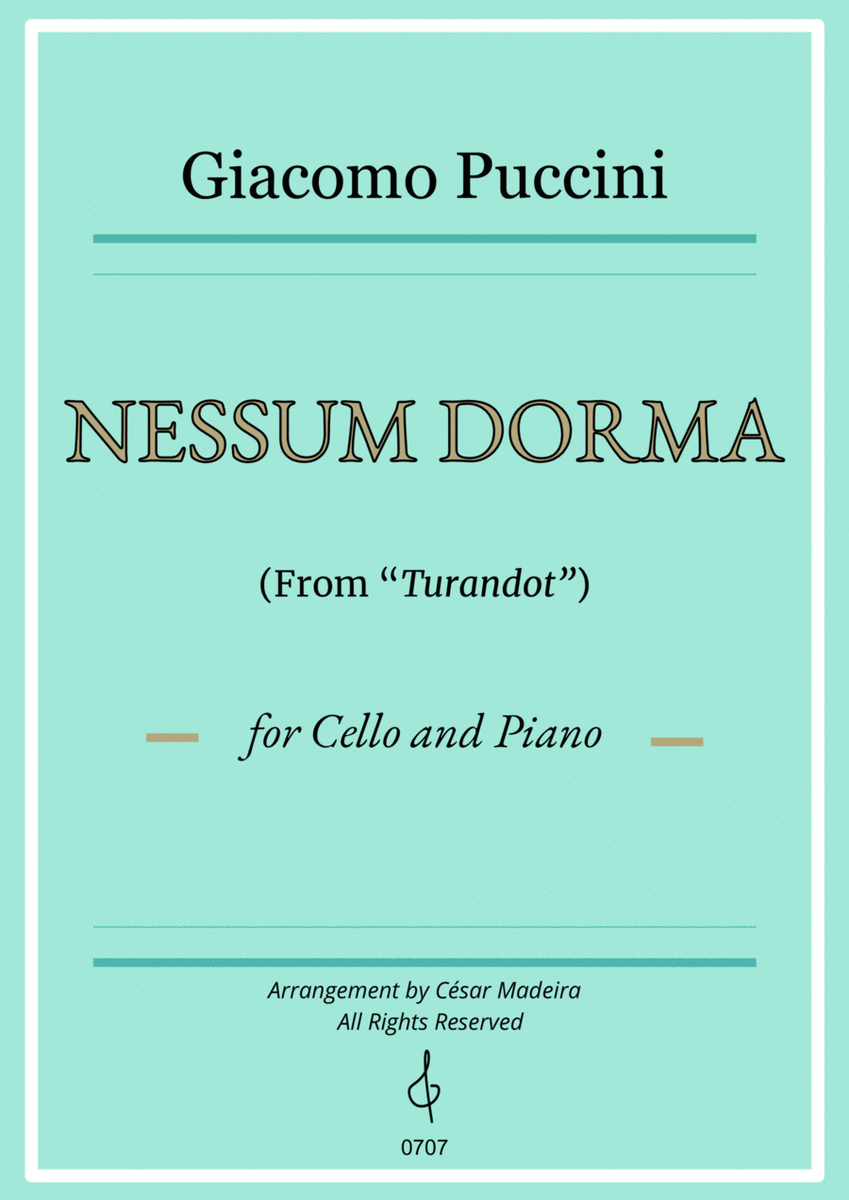 Nessun Dorma by Puccini - Cello and Piano (Full Score) image number null