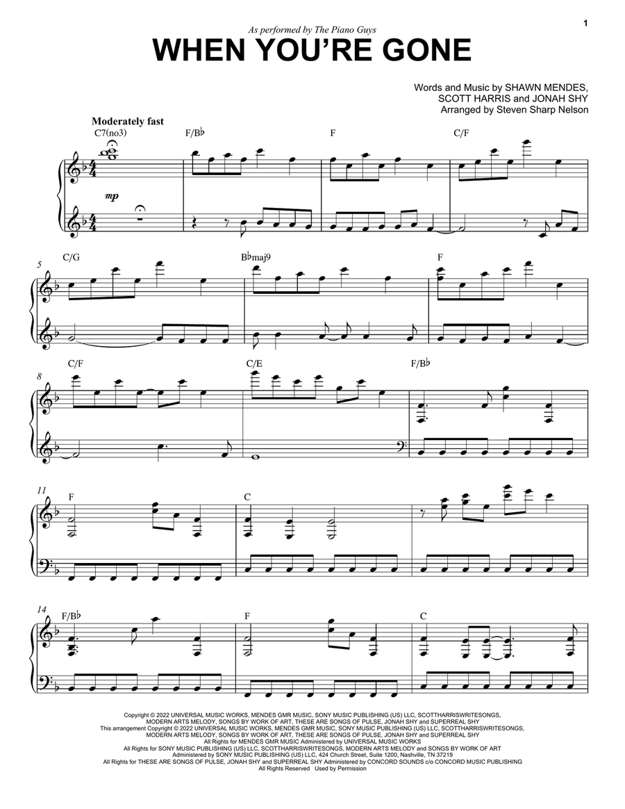 When You're Gone When You're Gone Piano Solo scores gallery preview page 1