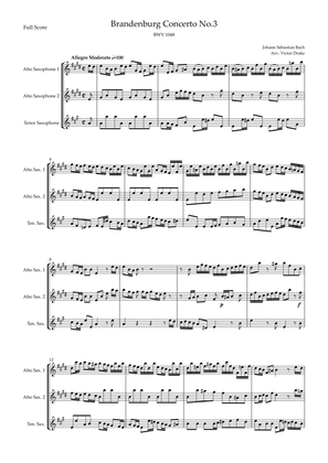 Book cover for Brandenburg Concerto No. 3 in G major, BWV 1048 1st Mov. (J.S. Bach) for Saxophone Trio