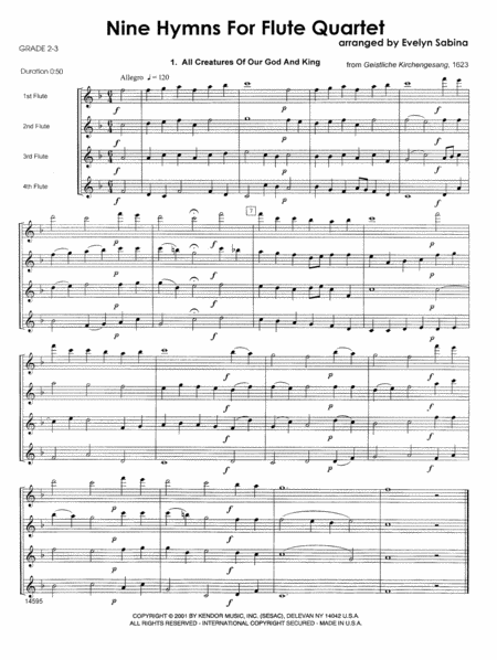 Nine Hymns For Flute Quartet - Full Score