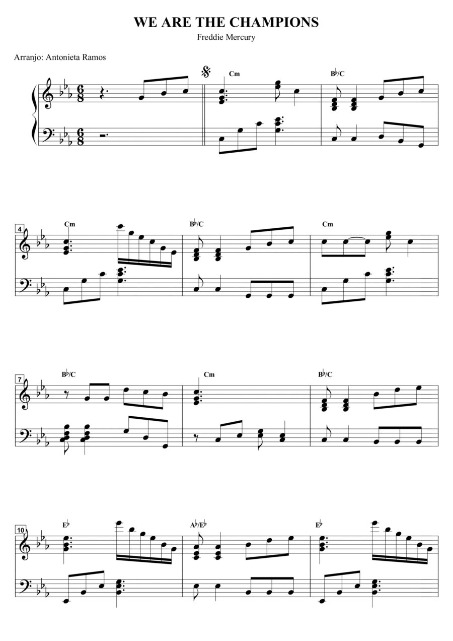 We Are The Champions Piano Solo scores gallery preview page 1