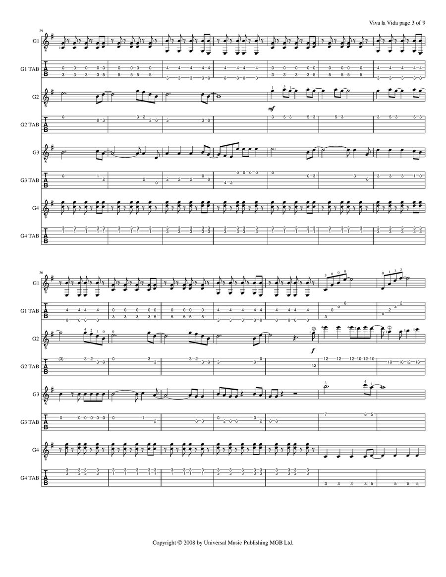 Viva La Vida Guitar Ensemble scores gallery preview page 4