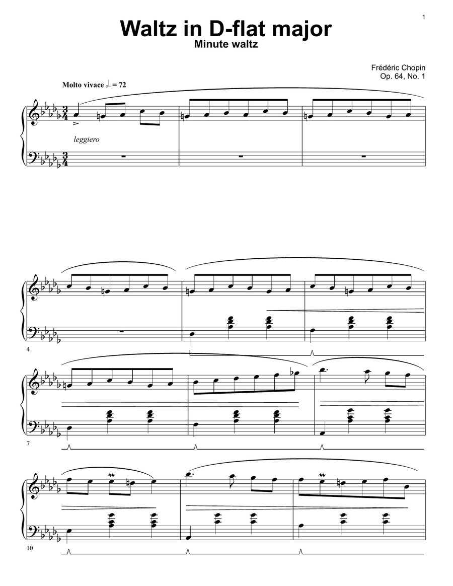 Waltz in D-flat major, Op. 64, No. 1 (Minute waltz) Piano Solo scores gallery preview page 1