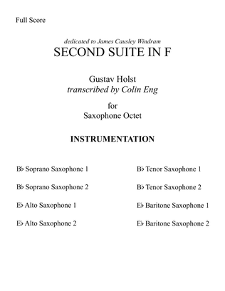 Book cover for Second Suite in F for Saxophone Octet