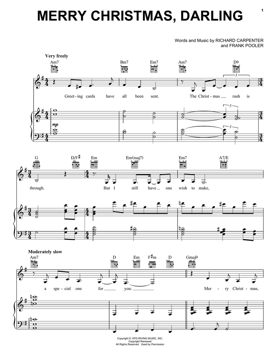 Merry Christmas, Darling Merry Christmas, Darling Piano, Vocal, Guitar scores gallery preview page 1