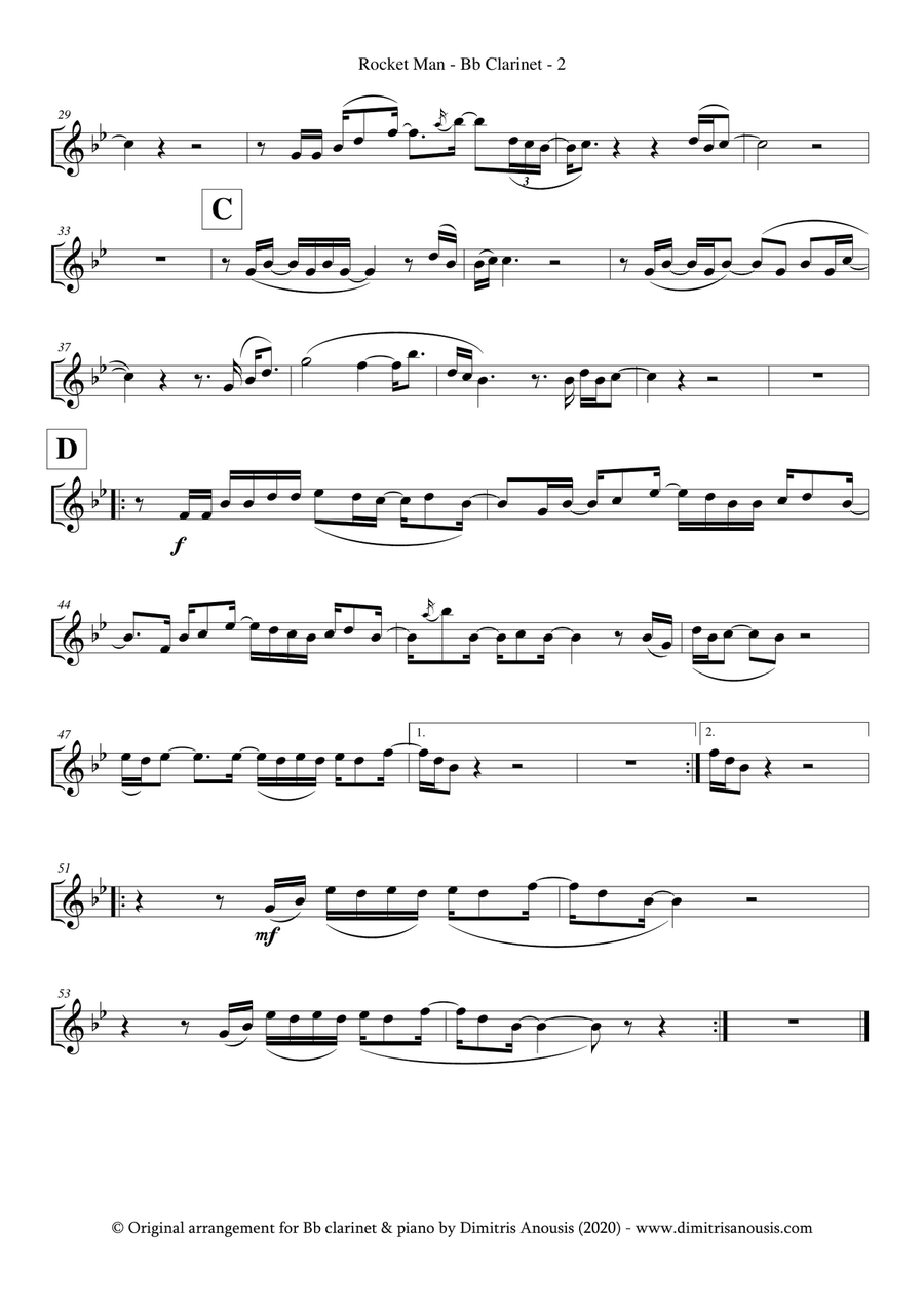 Rocket Man (i Think It's Gonna Be A Long Long Time) Clarinet Solo scores gallery preview page 4