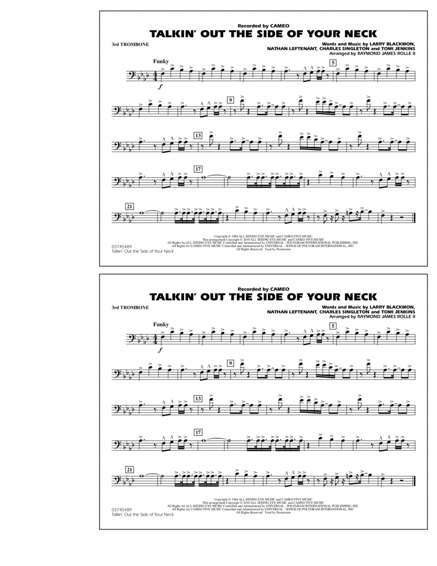 Talkin' Out The Side Of Your Neck - 3rd Trombone Marching Band scores gallery preview page 1