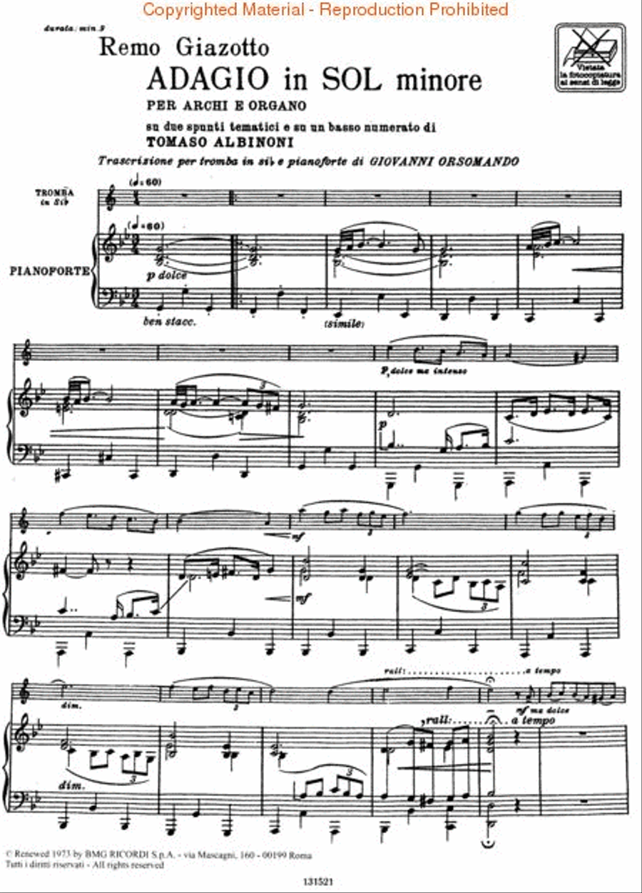 Adagio in G Minor Trumpet Solo scores gallery preview page 3