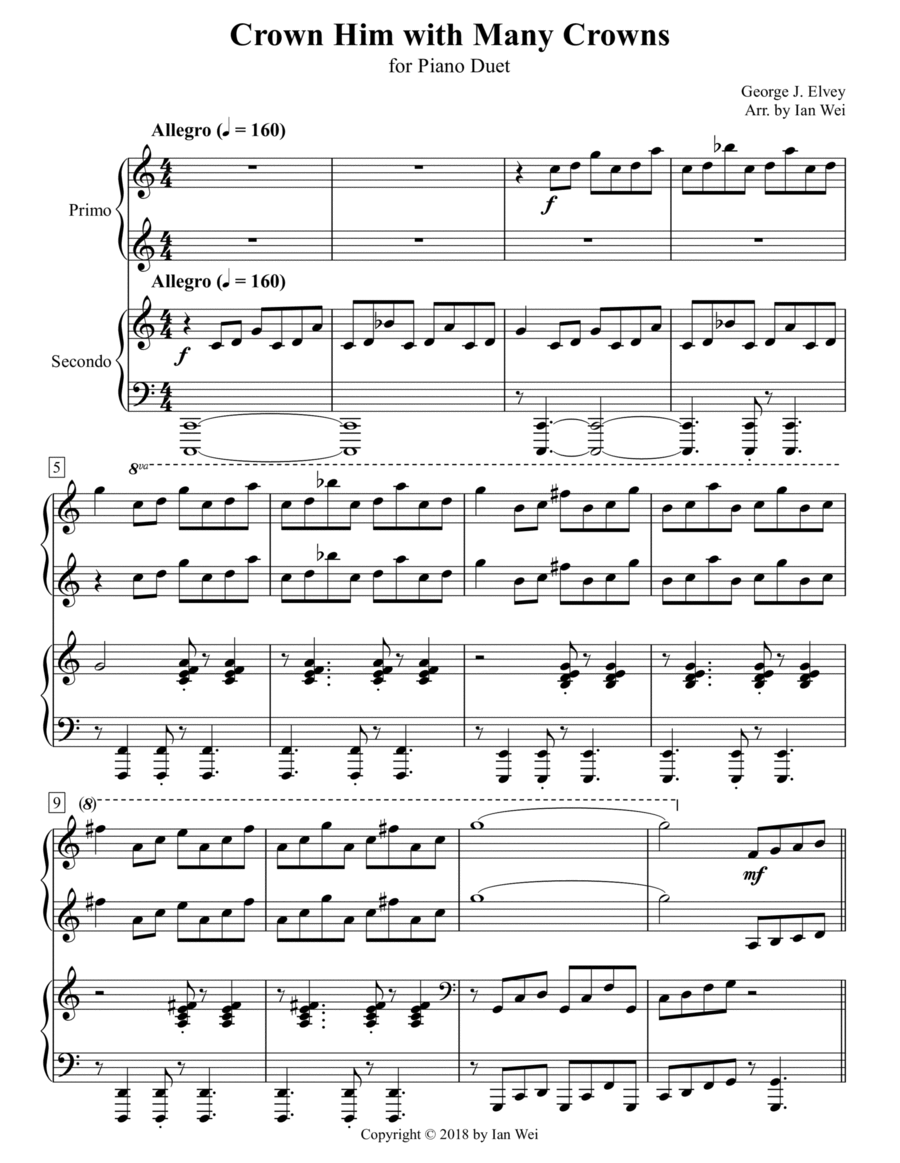 Crown Him with Many Crowns for Piano Duet 1 Piano, 4-Hands scores gallery preview page 1