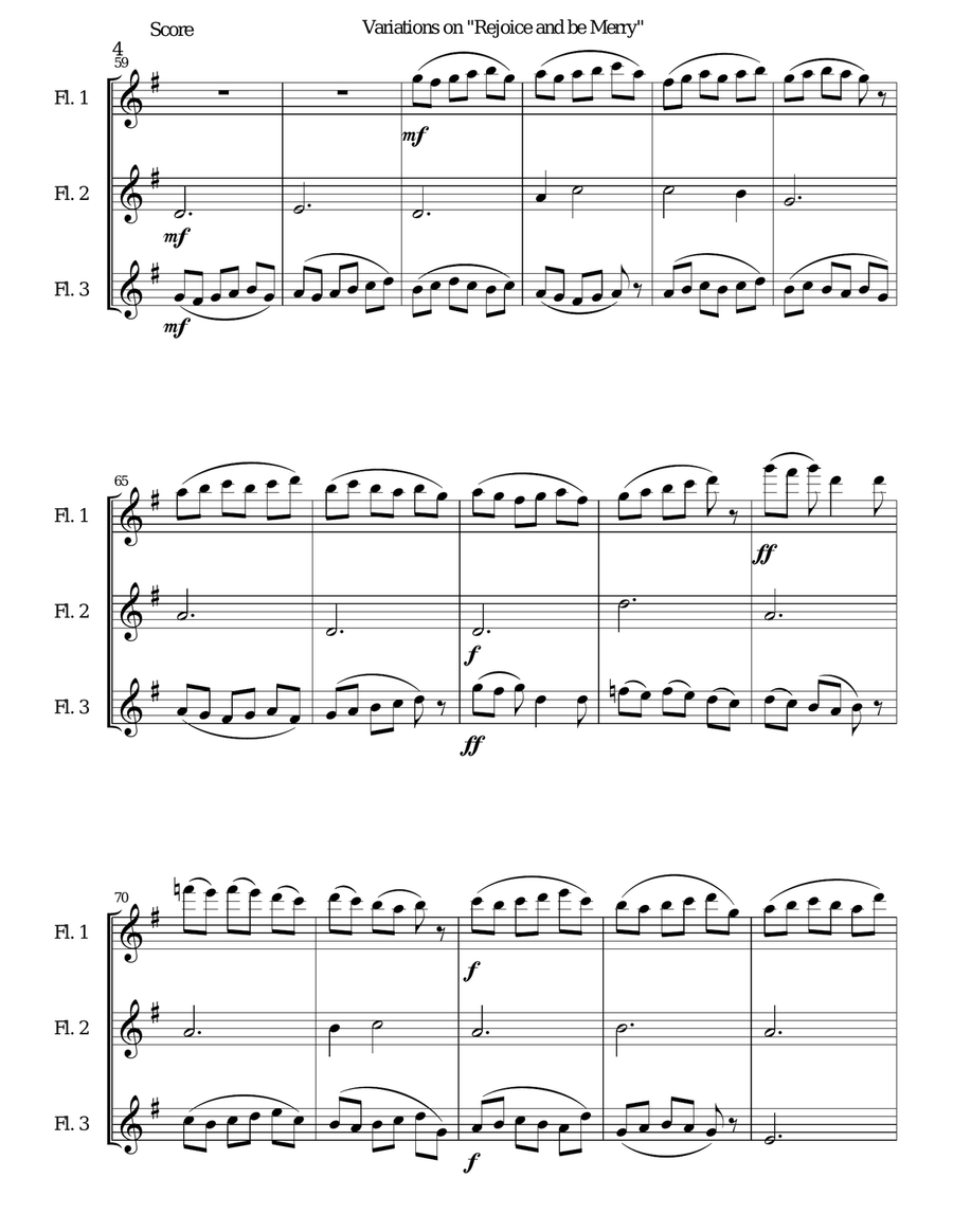 Variations on Rejoice and Be Merry (The Gallery Carol) for 3 flutes Flute Solo scores gallery preview page 4