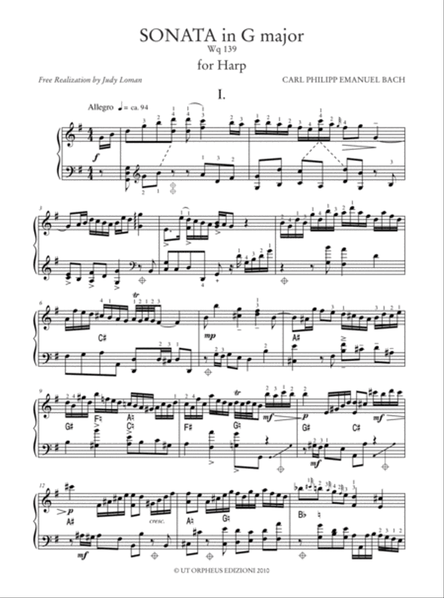 Sonata in G Major Wq 139 for Harp Harp scores gallery preview page 2