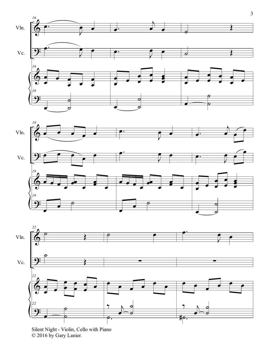 Gary Lanier: SILENT NIGHT (Piano Trio – Violin, Cello & Piano with Score & Parts) Piano Trio scores gallery preview page 4