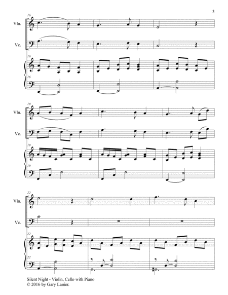 Gary Lanier: SILENT NIGHT (Piano Trio – Violin, Cello & Piano with Score & Parts) image number null