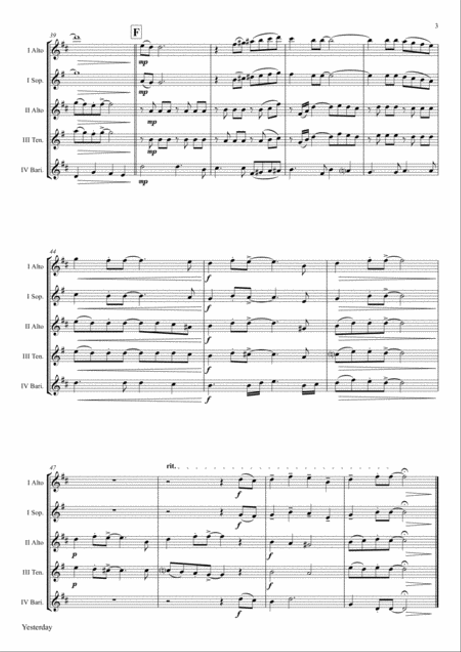 Yesterday Woodwind Quartet scores gallery preview page 3