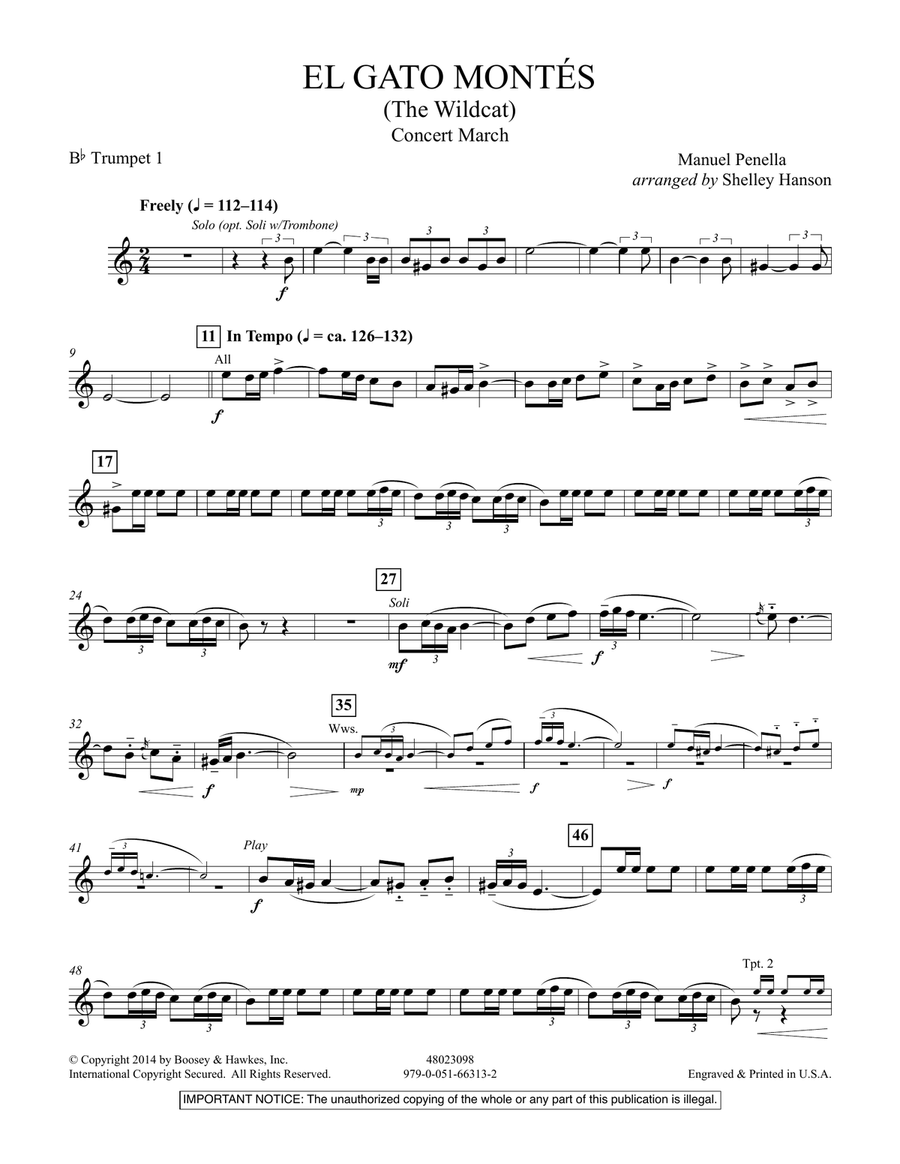 El Gato Montés (The Wild Cat) - Bb Trumpet 1 Concert Band scores gallery preview page 1
