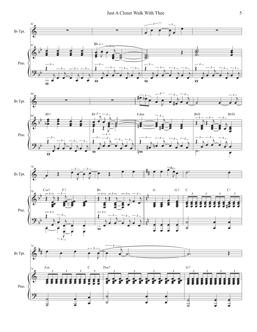 Just A Closer Walk With Thee (Bb-Trumpet solo and Piano) Just A Closer Walk With Thee (Bb-Trumpet solo and Piano) Trumpet Solo scores gallery preview page 5