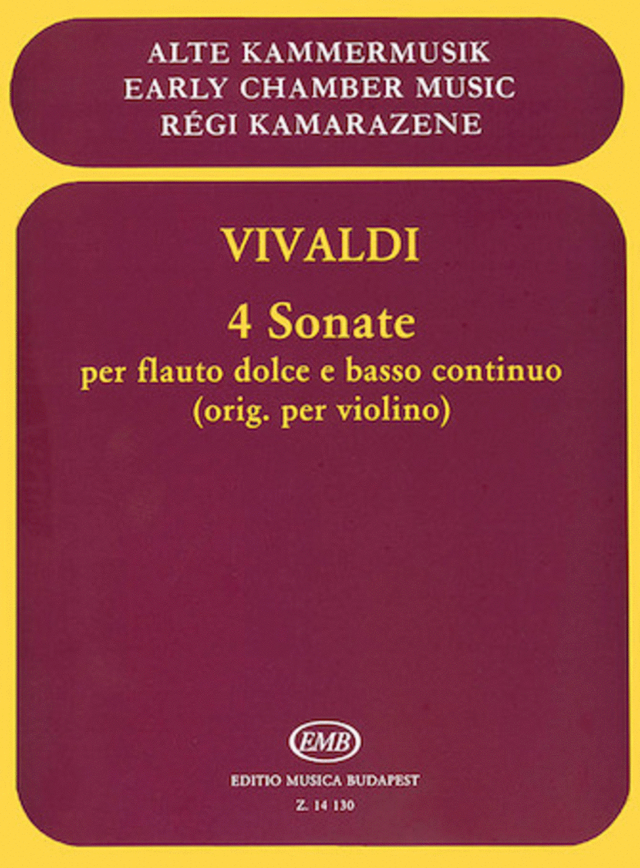 Antonio Vivaldi
: 4 Sonatas for Recorder and Basso Continuo, RV 8, 23, 27, 36