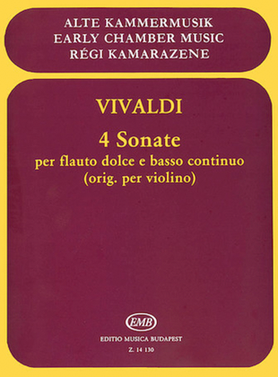 Book cover for 4 Sonatas for Recorder and Basso Continuo, RV 8, 23, 27, 36
