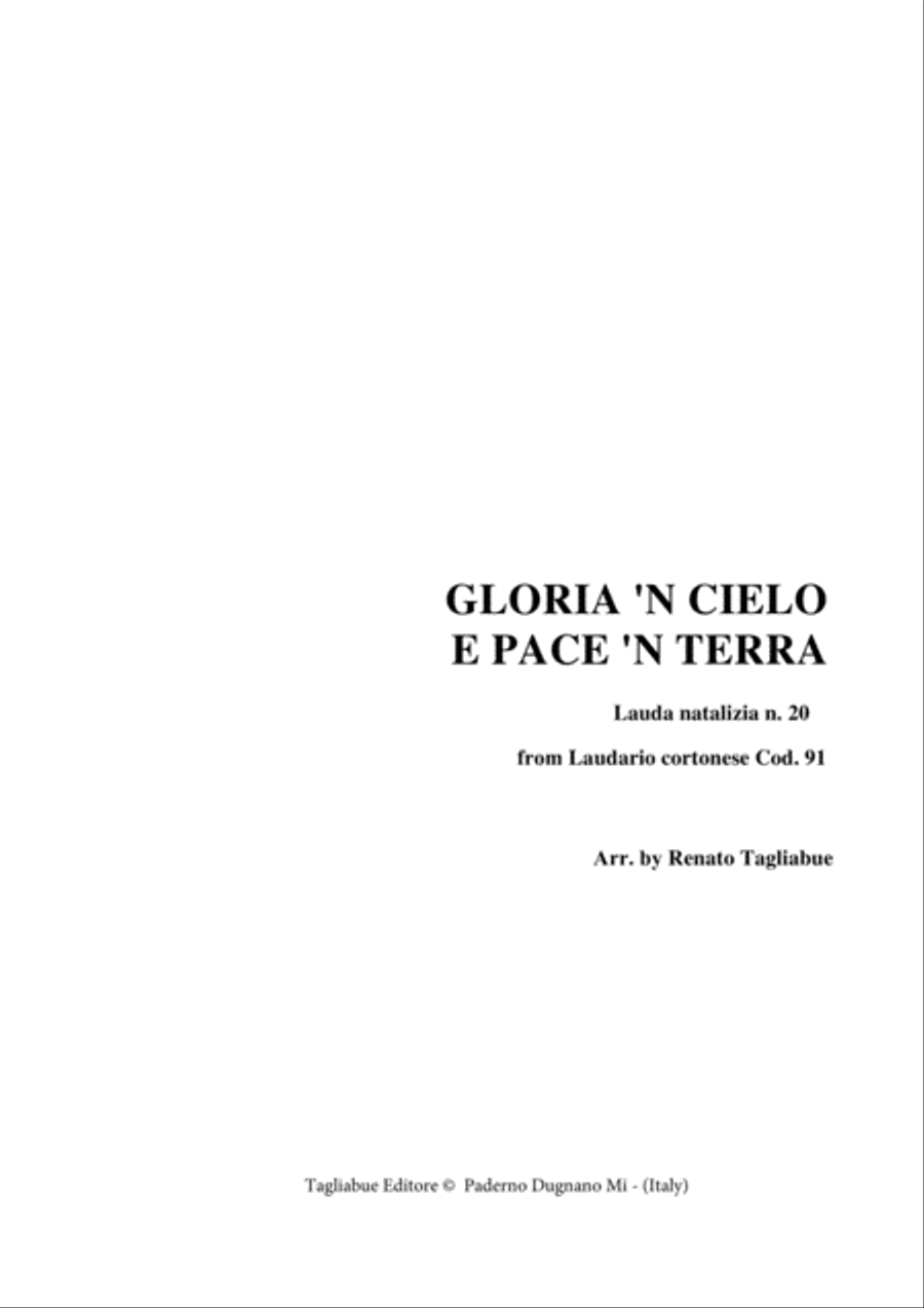 GLORIA 'N CIELO E PACE 'N TERRA - From Laudario Cortonese - For SATB Choir 4-Part scores gallery preview page 1