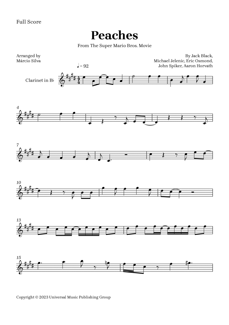 Peaches B-Flat Clarinet scores gallery preview page 1