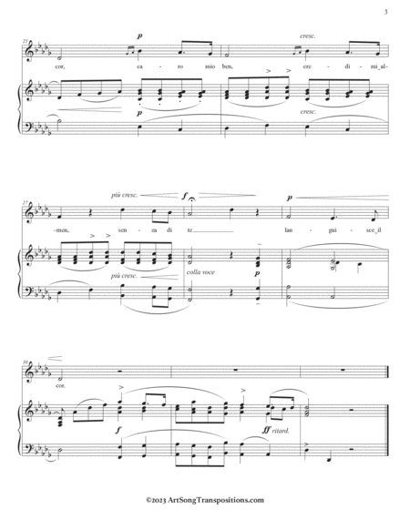 GIORDANI: Caro mio ben (transposed to D-flat major, C major, and B major)