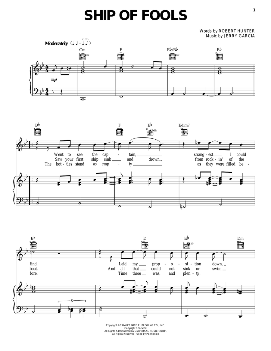 Ship Of Fools Piano, Vocal, Guitar scores gallery preview page 1