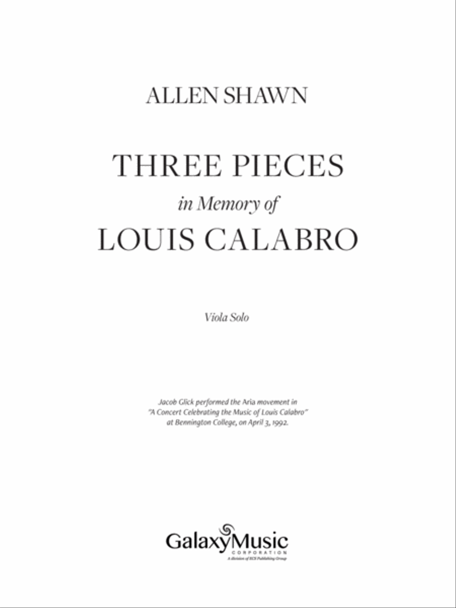 Three Pieces in Memory of Louis Calabro Viola Solo scores gallery preview page 3