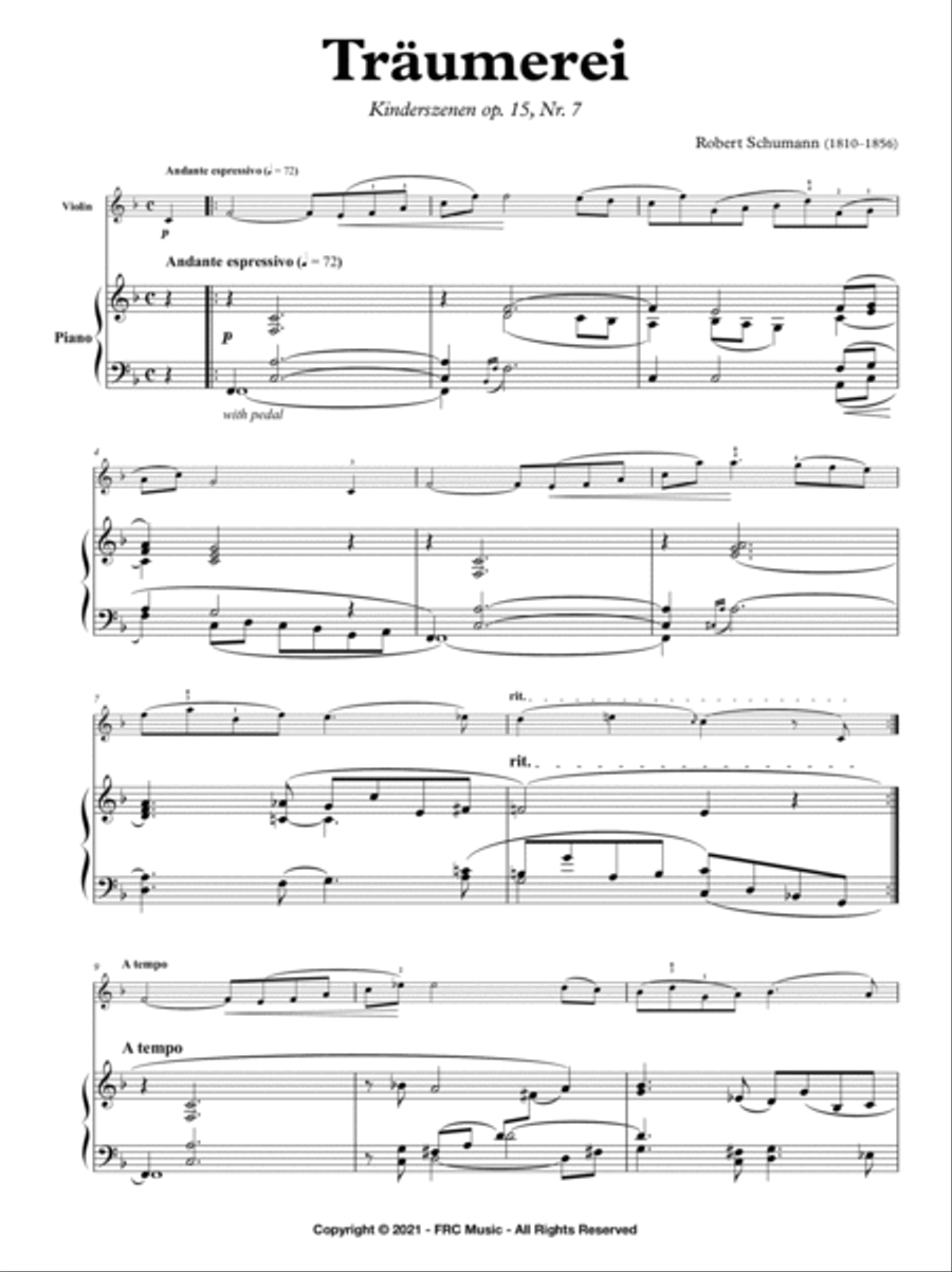 Kinderszenen Op. 15 No. 7 Tr umerei Violin Piano Small