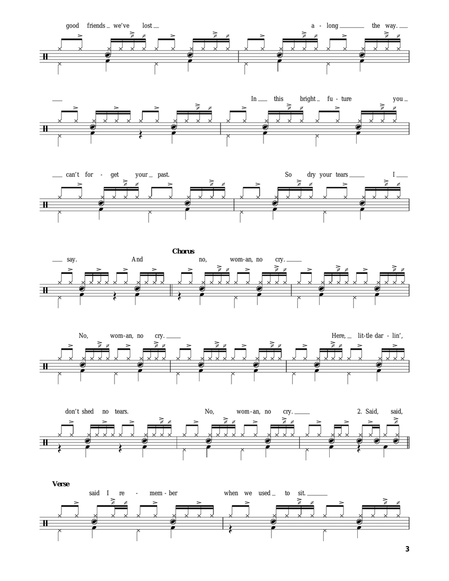 No Woman No Cry No Woman No Cry Drum Set scores gallery preview page 3