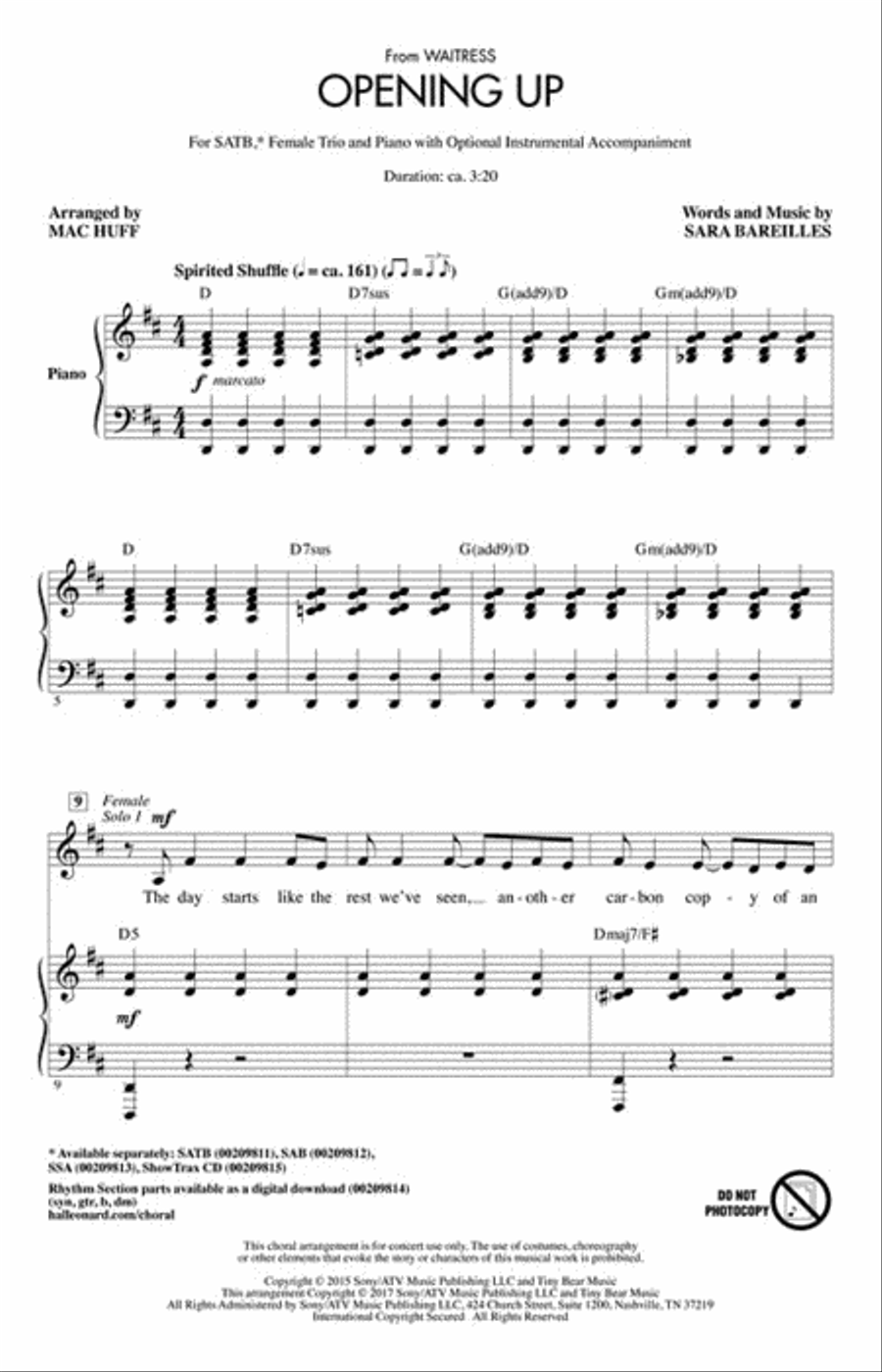 Opening Up (from Waitress) 4-Part scores gallery preview page 2