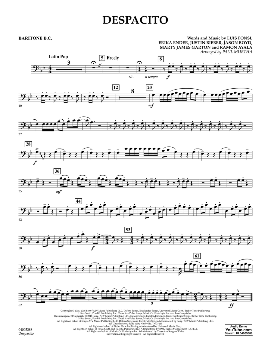 Despacito (arr. Paul Murtha) - Baritone B.C. Concert Band scores gallery preview page 1