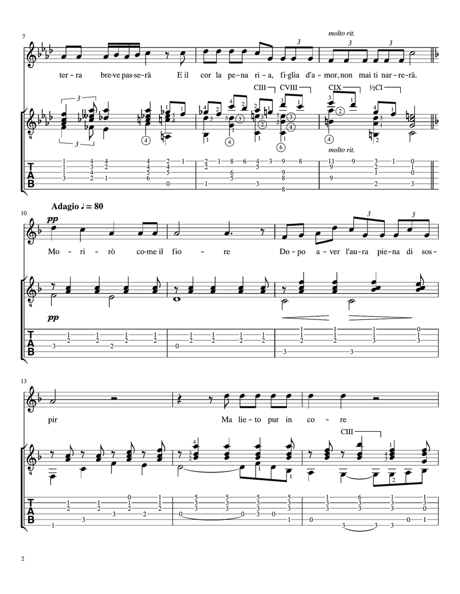 Morirò (for Voice and Guitar) Guitar Tablature scores gallery preview page 4