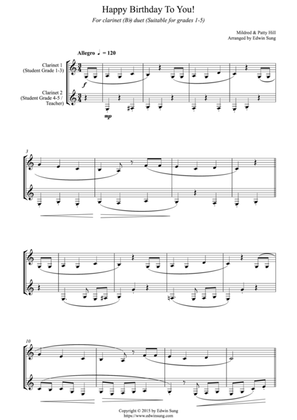 Happy Birthday To You! (for clarinet (Bb) duet, suitable for grades 1-5)