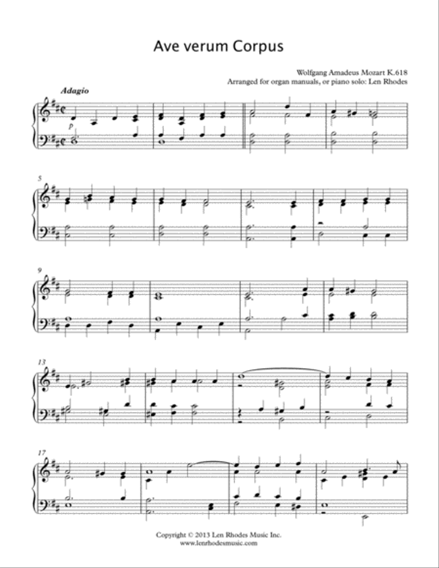 Mozart - Ave Verum Corpus, keyboard solo Piano Solo scores gallery preview page 1