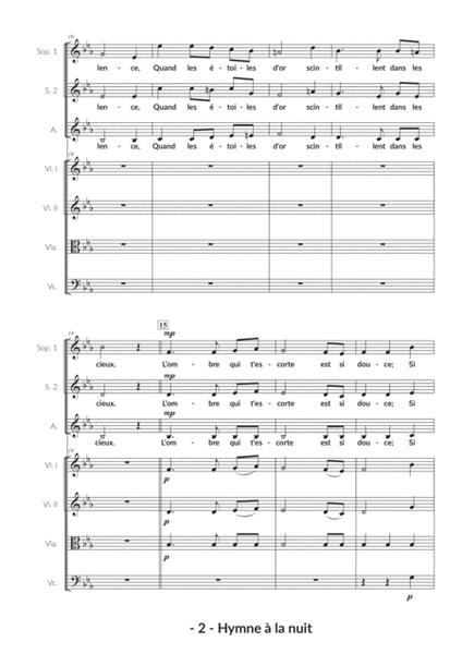 Hymne à la nuit (J.P. Rameau) for SSA and Strinquartet